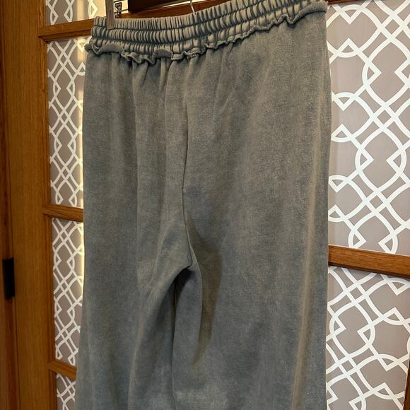 NEW, Ash Blue Acid Washed Palazzo Raw Hem Wide Leg Sweatpants Women’s Sz Lg K633 - Picture 9 of 12